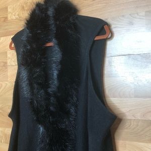 Elegant Black Faux Fur Trim Cardigan